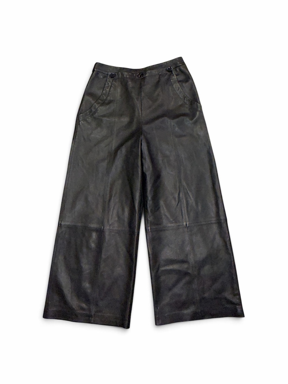 Jason Wu Black Cropped Wide-Leg Leather Pants - Picture 3 of 6